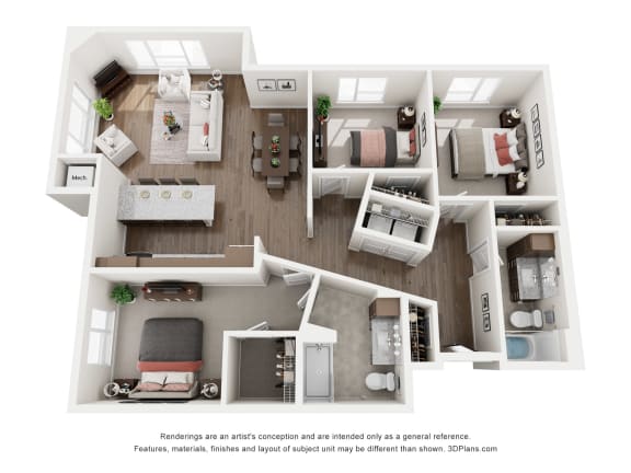 a 1 bedroom floorplan is shown in this rendering