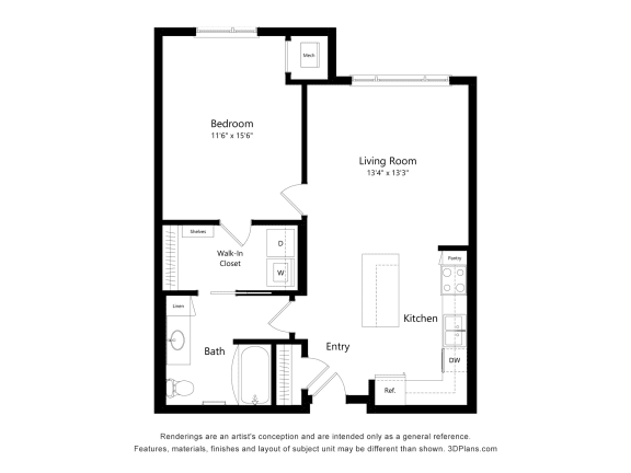 a floor plan of a unit with a bedroom and a living room