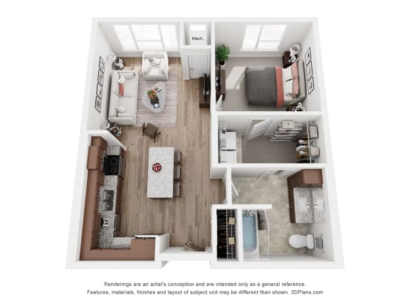 a 1 bedroom floor plan with a bathroom and a living room