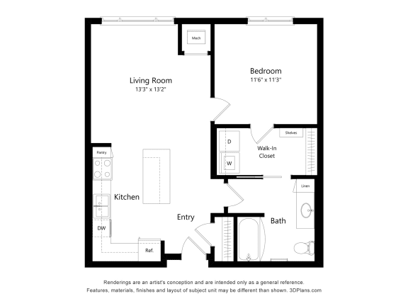 a floor plan of a residence with a bedroom and a living room