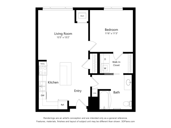 a floor plan of a unit with a bedroom and a living room