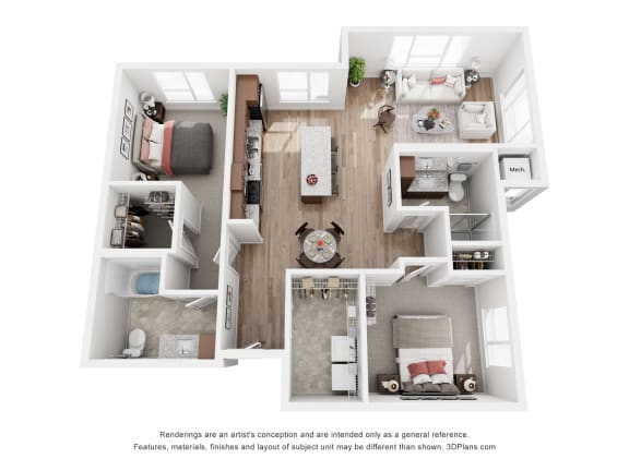 Floor Plan  a stylized floor plan of a 1 bedroom apartment