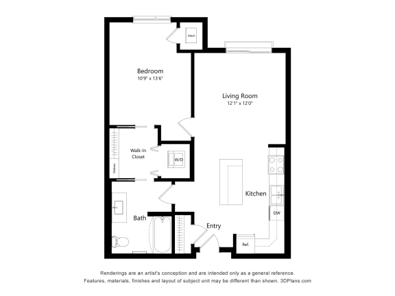 a floor plan of a unit with a bedroom and a living room