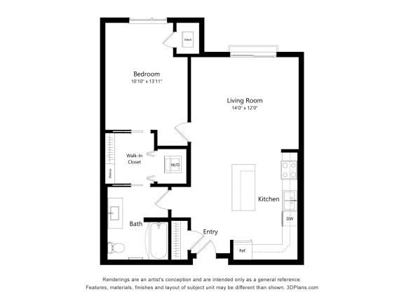 a floor plan of a unit with a bedroom and a living room