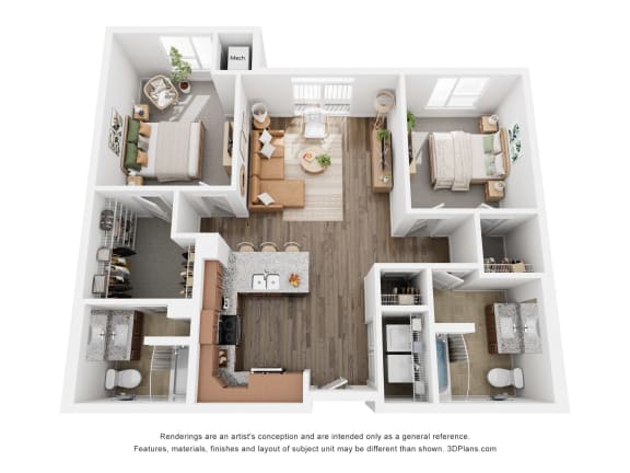 a 3 bedroom floor plan of a 2100 sq ft apartment