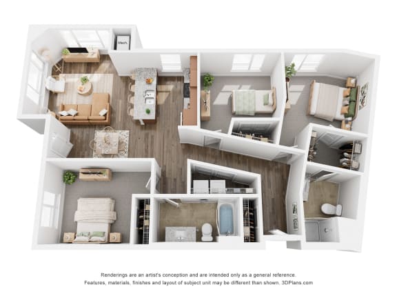 a 3d rendering of the floor plan of a bedroom