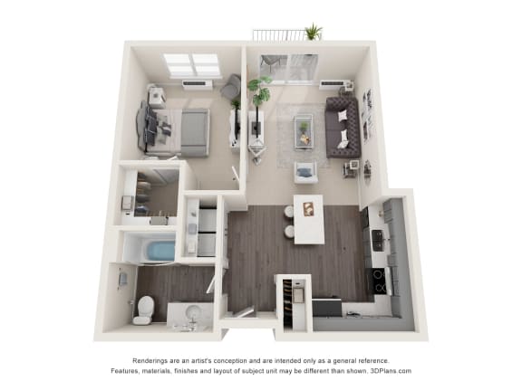 a 1 bedroom floor plan with a bathroom and a living room