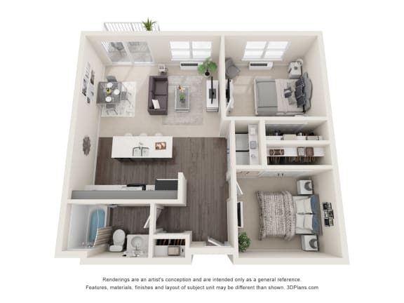 a 3d floor plan of a house with a bedroom