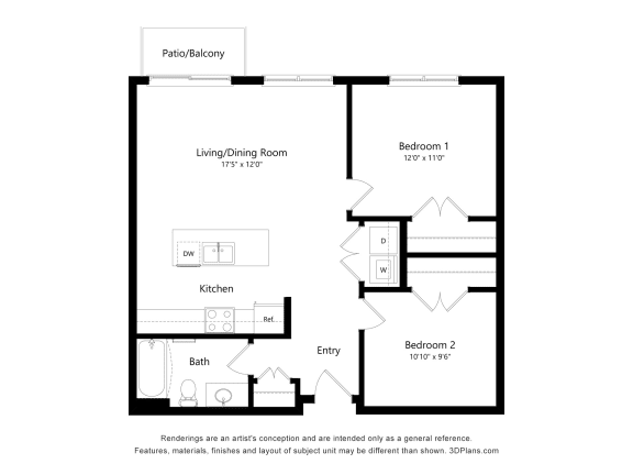 a floor plan of a unit with a bedroom and a living room