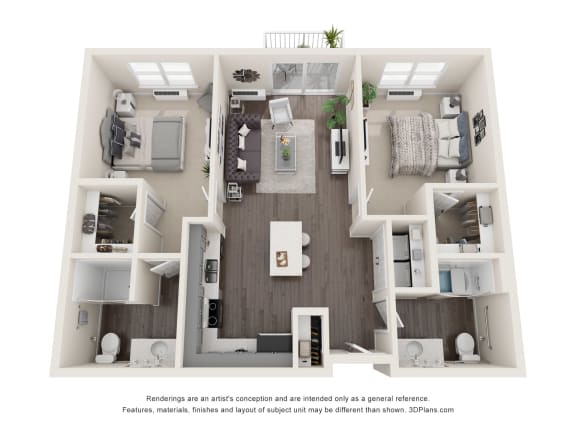 a 3d floor plan of a 2100 sq ft apartment