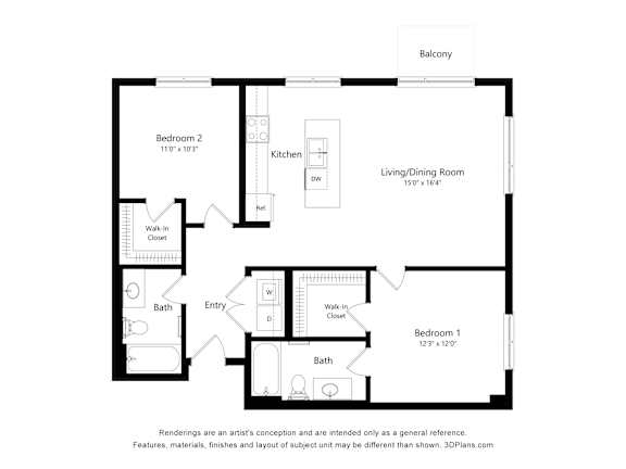 2 bedroom 2 bathroom E at Technology Park Apartments, Rochester, MN, 55901