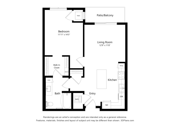 a floor plan of a unit with a bedroom and a living room