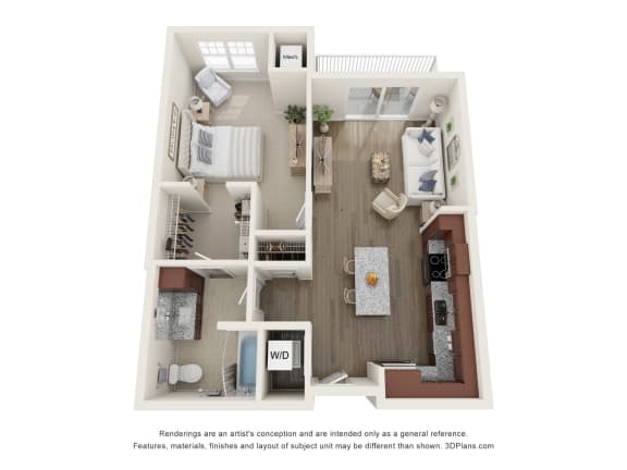 1 bedroom floor plan at The Fern