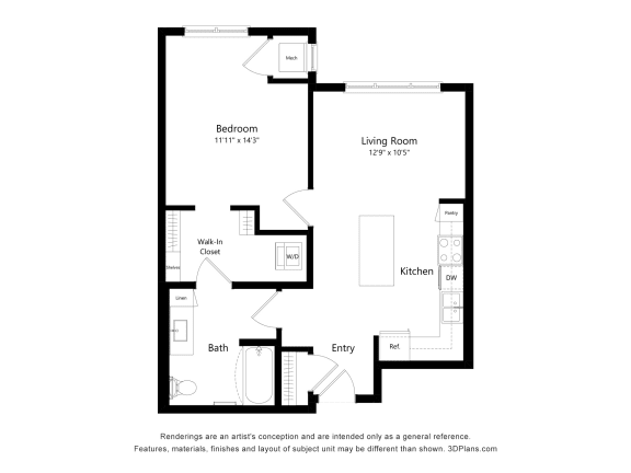 a floor plan of a unit with a bedroom and a living room