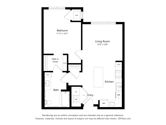 a floor plan of a unit with a bedroom and a living room
