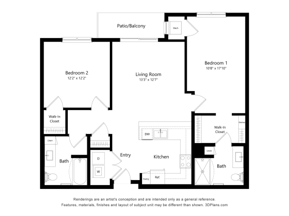 a floor plan of a unit with a bedroom and a living room