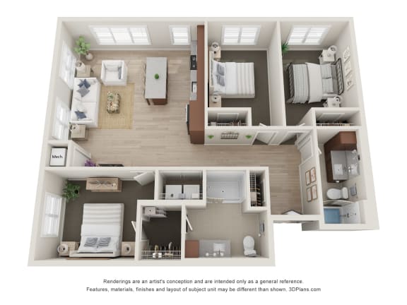 Floor Plan  3 bed 2 bath Q at The Landing at Amber Fields Apartments, Rosemount, MN