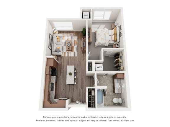 1 bed 1 bath A1 Floor Plan at The Quill 55+ Apartments, Minnesota, 55033