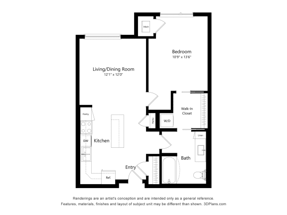 1 bed 1 bath  A A1 Floor Plan at The Quill 55+ Apartments, Hastings, 55033