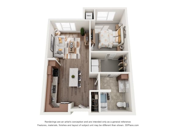 1 bed 1 bath A1H Floor Plan at The Quill 55+ Apartments, Hastings, MN, 55033