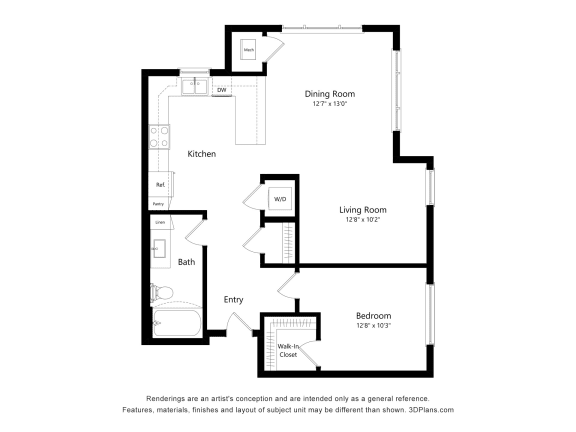 1 bed 1 bath B A2 Floor Plan at The Quill 55+ Apartments, Hastings, Minnesota