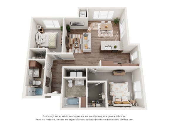 2 bed 2 bath B2 Floor Plan at The Quill 55+ Apartments, Hastings