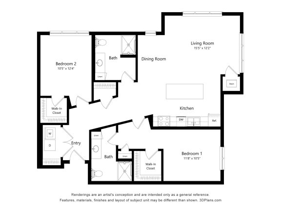 2 bed 2 bath N at The Winslow 62&#x2B; Apartments, West St Paul