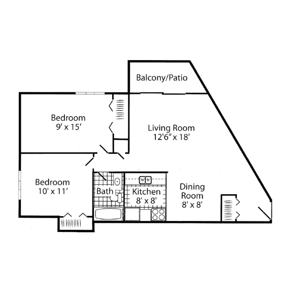 Floor Plan  a floor plan of a home with two bedrooms and two bathrooms and a living room with a