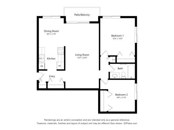 a floor plan of a unit with a bedroom and a living room