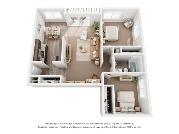 a stylized floor plan with a bedroom and a living room