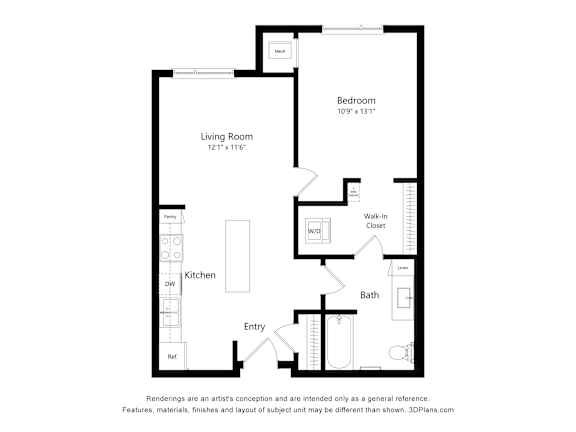 a floor plan of a unit with a bedroom and a living room