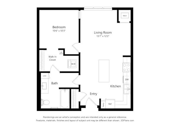 2D floor plan with a bedroom and bathroom