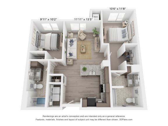 a 3d floor plan of a home with a bedroom and living room
