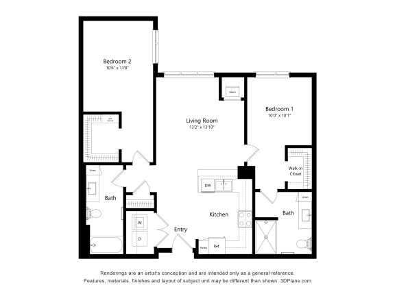 a floor plan of a bedroom apartment with an open floor plan