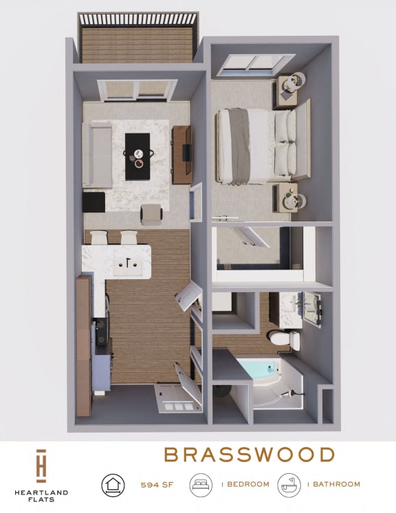 a floor plan of a small apartment with a bedroom and a bathroom