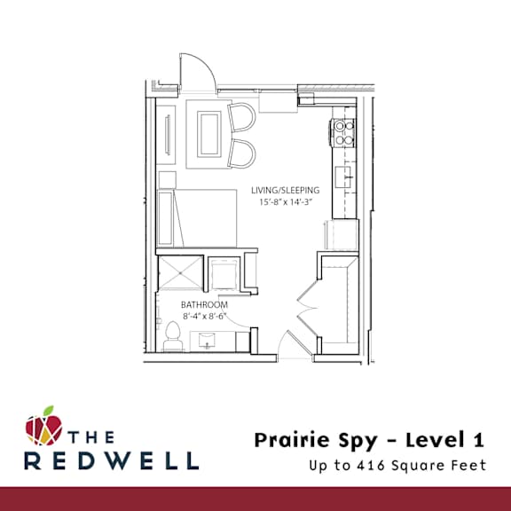Prairie Spy Studio Floorplan at The Redwell Apartments, Minneapolis, Minnesota