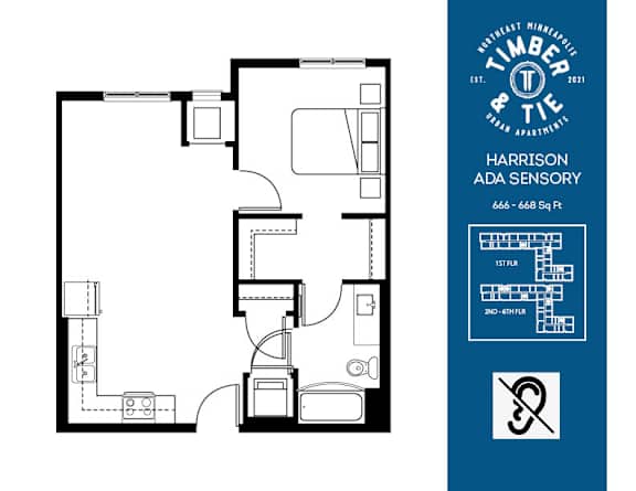 A floor plan for the Harrison Ada Sensory apartment is shown.