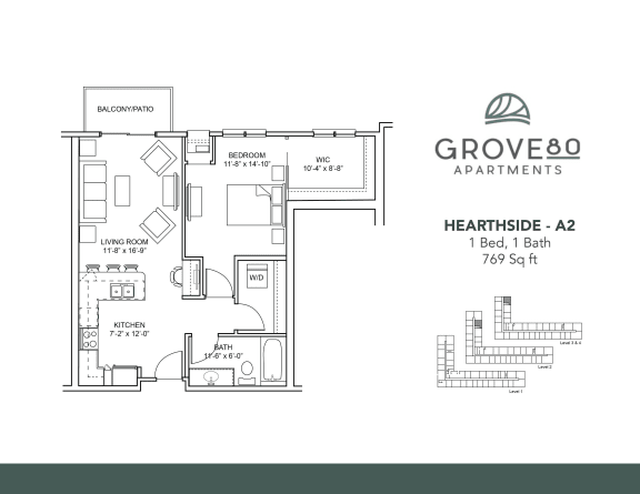 Hearthside - A2 Floor Plan at Grove80 Apartments, Cottage Grove