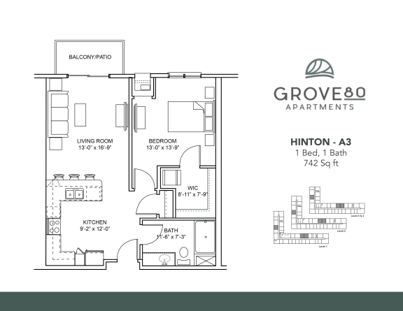 Hinton - A3 Floor Plan at Grove80 Apartments, Cottage Grove, Minnesota