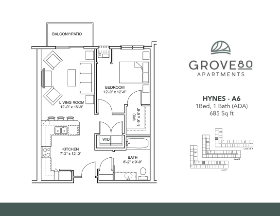 Floor Plan  Hynes - A6-ADA Floor Plan at Grove80 Apartments, Cottage Grove, MN, 55016