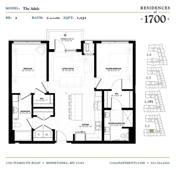 The Adele Floor plan at Residences at 1700, Minnetonka, Minnesota