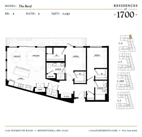 The Beryl Floor plan at Residences at 1700, Minnetonka, Minnesota