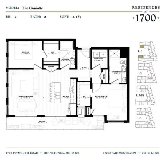 The Charlotte Floor plan at Residences at 1700, Minnetonka, MN 55305