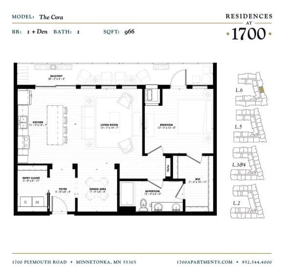 The Cora Floor plan at Residences at 1700, Minnetonka, MN