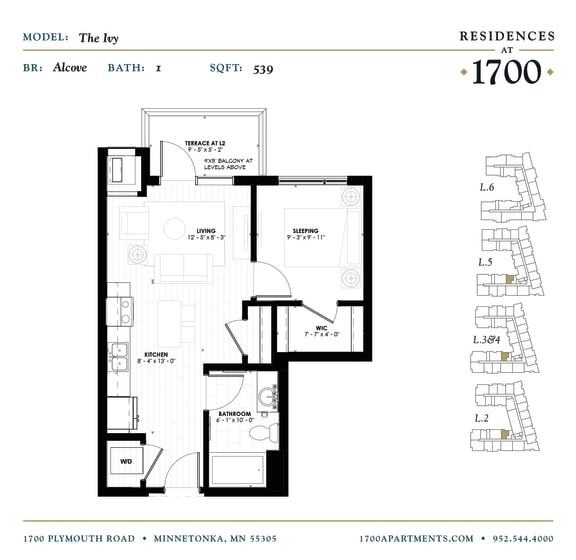 The Ivy Floor plan at Residences at 1700, Minnetonka, Minnesota