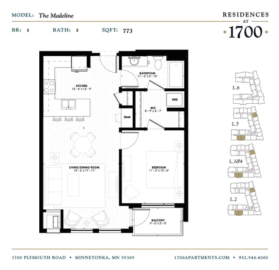 The Madeline Floor plan at Residences at 1700, Minnetonka, MN