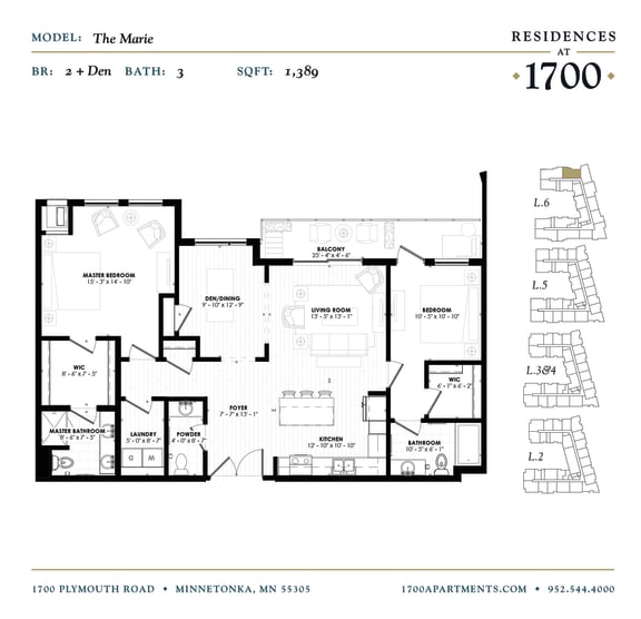 The Marie Floor plan at Residences at 1700, Minnetonka, MN 55305