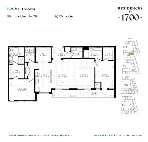 The Sarah Floor plan at Residences at 1700, Minnetonka, 55305