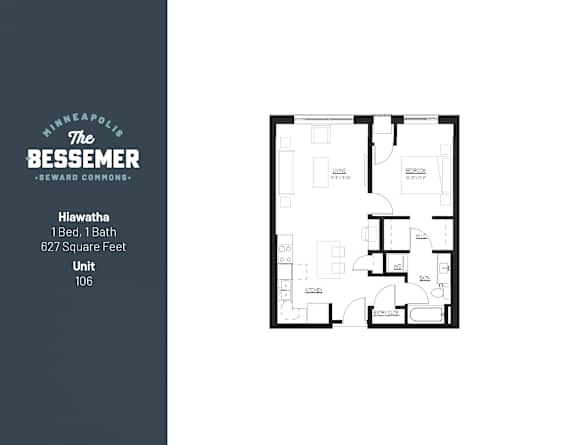 1Bed 1Bath 627 sq.Ft._1 at The Bessemer at Seward Commons Apartments, Minneapolis, MN,  55404