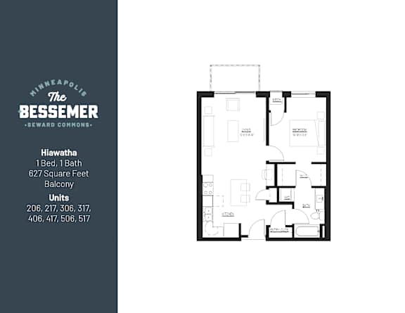 1Bed 1Bath 627 sq.Ft. at The Bessemer at Seward Commons Apartments, Minnesota